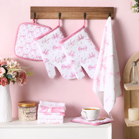 Teenyyou pink bows towels close-up soft microfiber texture and pattern