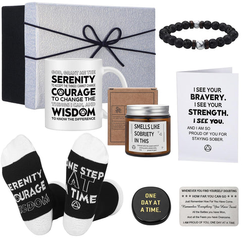 Teenyyou sobriety gift box packaging in blue with white lid, ideal for gifting and daily motivation.