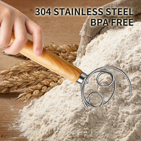 TEEVEA ergonomic Danish whisk offers non-slip control while mixing wet dough