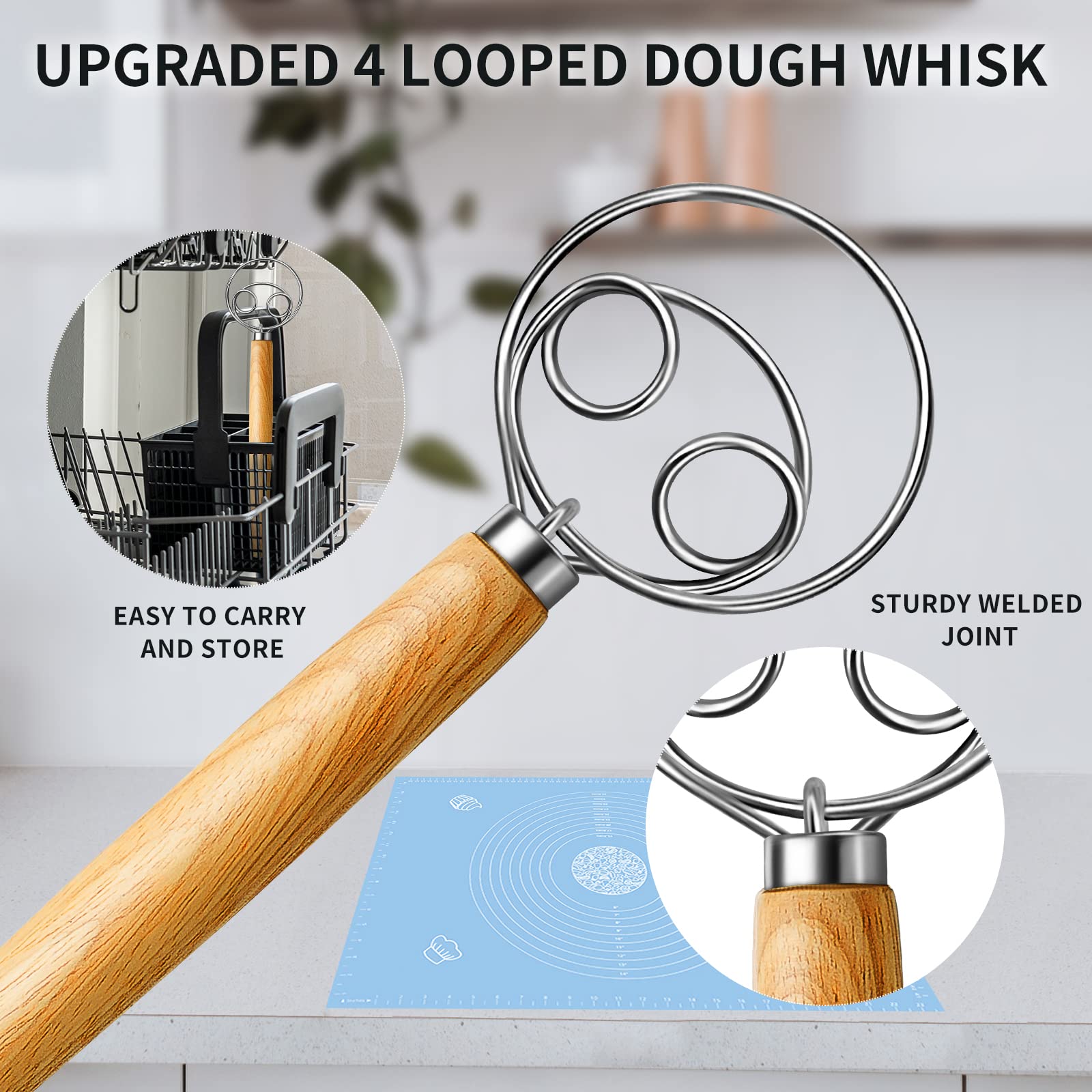 TEEVEA dough hook with wooden handle provides comfortable grip during kneading