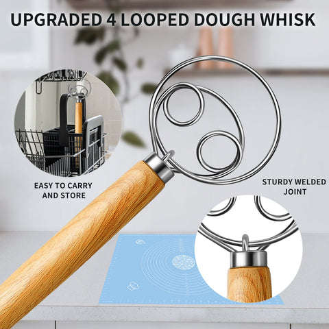 TEEVEA dough hook with wooden handle provides comfortable grip during kneading