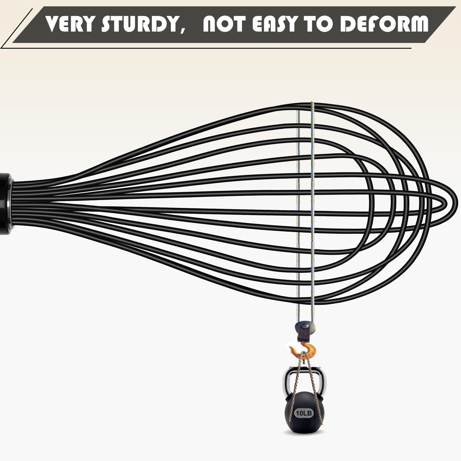 TEEVEA silicone whisk highlighting heat resistance up to 480°F for hot mixtures.