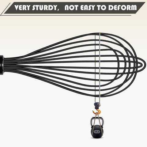 TEEVEA silicone whisk highlighting heat resistance up to 480°F for hot mixtures.