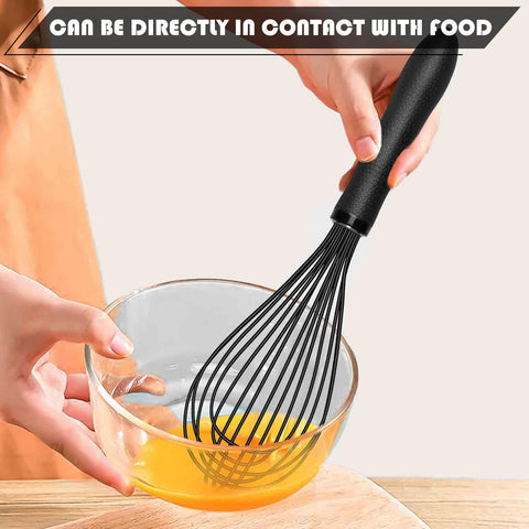 TEEVEA silicone whisk demonstrating non-stick design to reduce sticking during mixing.
