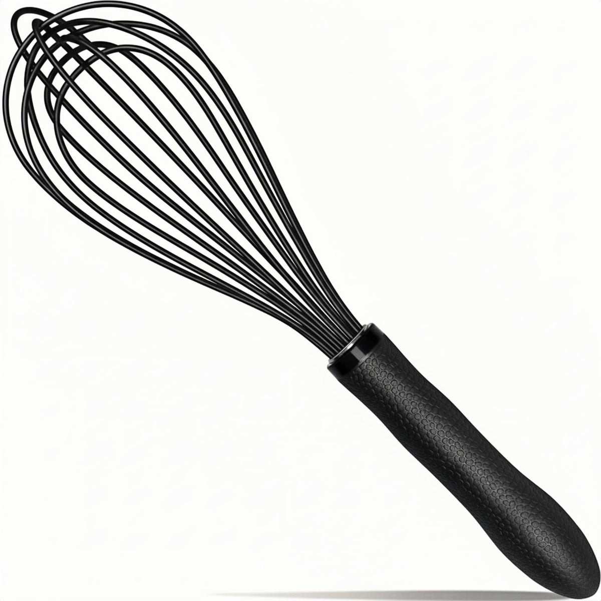 TEEVEA silicone whisk with stainless steel wires for smooth batter blending and non-scratch mixing.