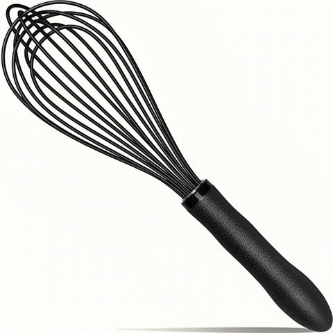 TEEVEA silicone whisk with stainless steel wires for smooth batter blending and non-scratch mixing.
