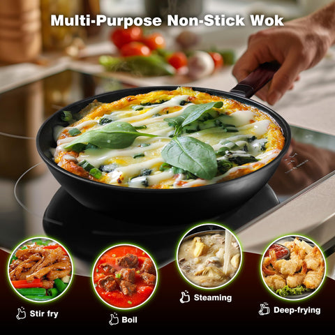 Teewe 13-inch wok serves 3-5 portions for family meals.