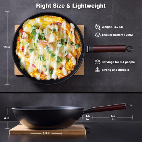 Teewe induction-compatible carbon steel wok for energy-efficient stir-frying.