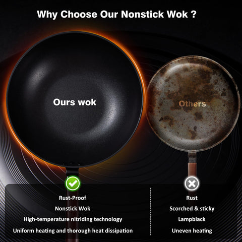 Teewe pre-seasoned wok offers natural non-stick performance with less oil.