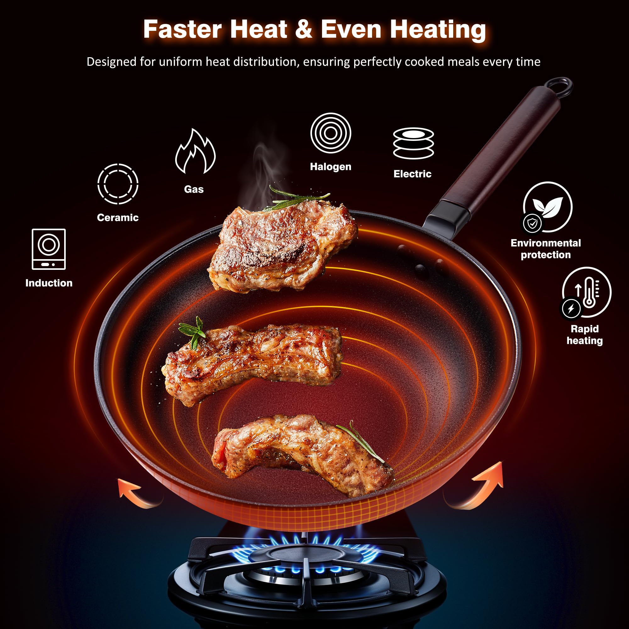 Teewe wok spatula with heat-resistant silicone protects the surface.