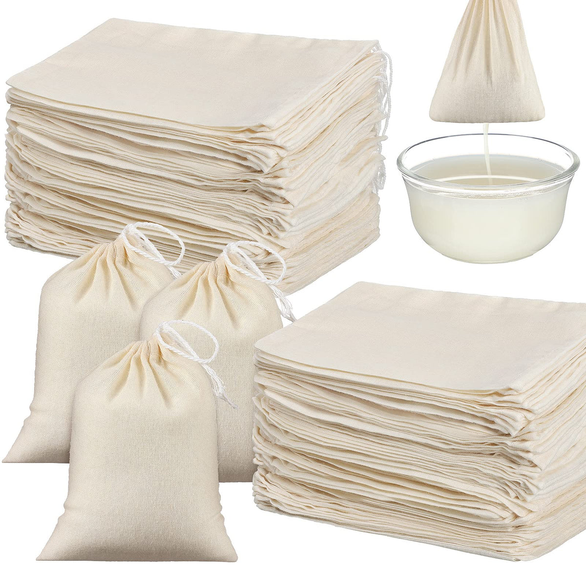 Tegeme cheesecloth bags pack front for everyday filtering in the kitchen.