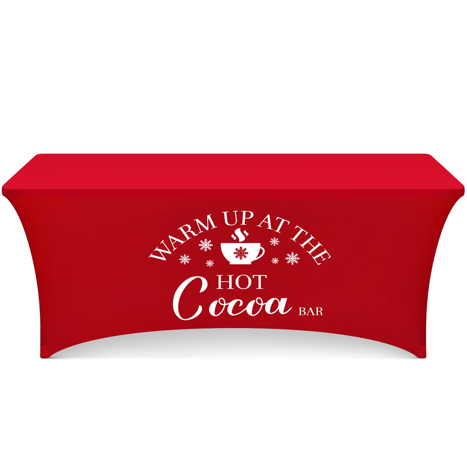Tegeme hot cocoa tablecloth in red on a 72-inch table enhances festive display.