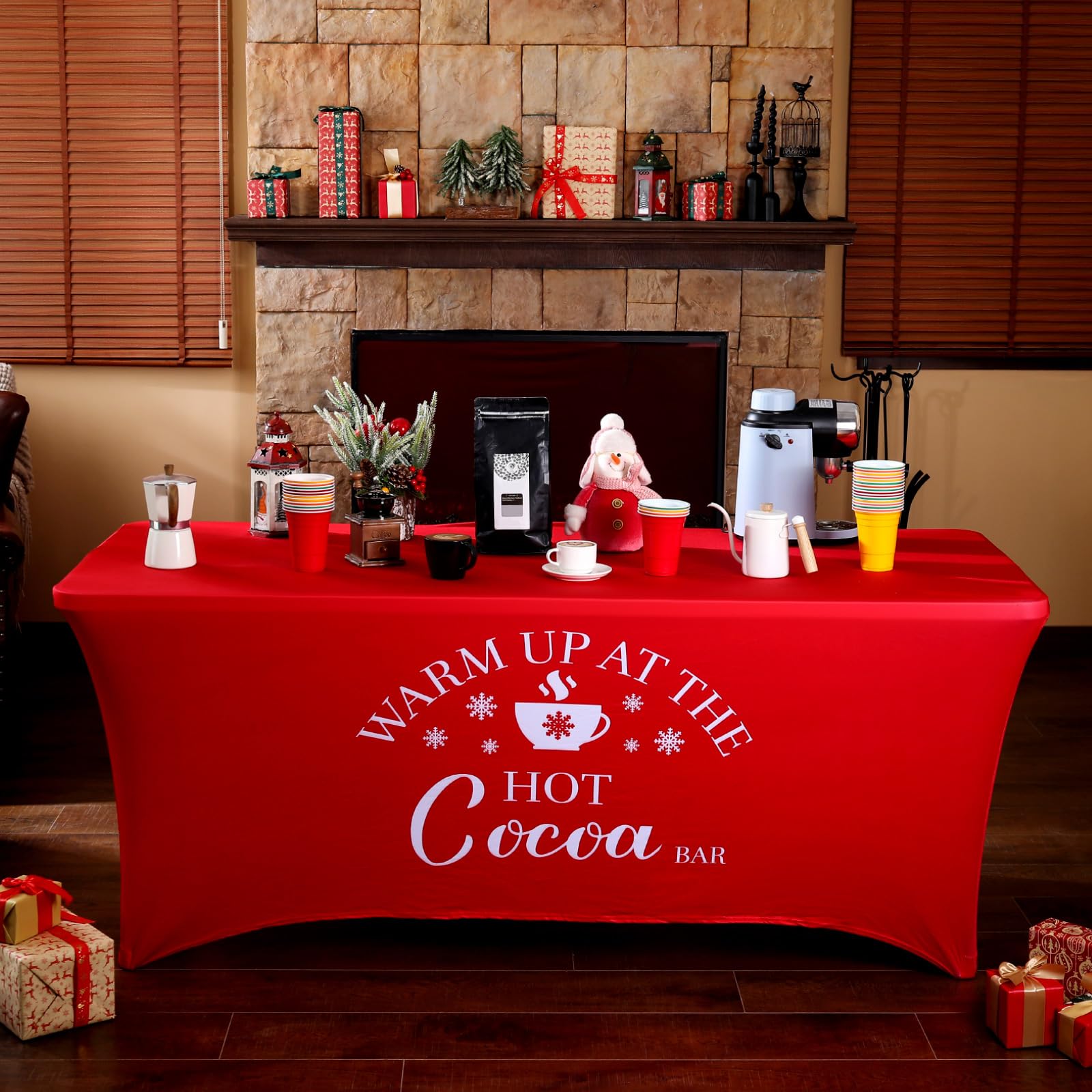 Tegeme red tablecloth suitable for indoor or outdoor Christmas use.
