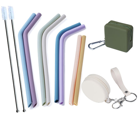 Tegion 4-size silicone straws with travel case for on-the-go sipping