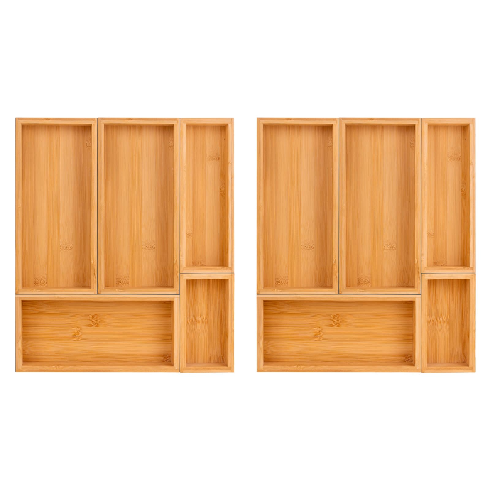 Teicui bamboo drawer organizer set with expandable sections for flexible kitchen storage.