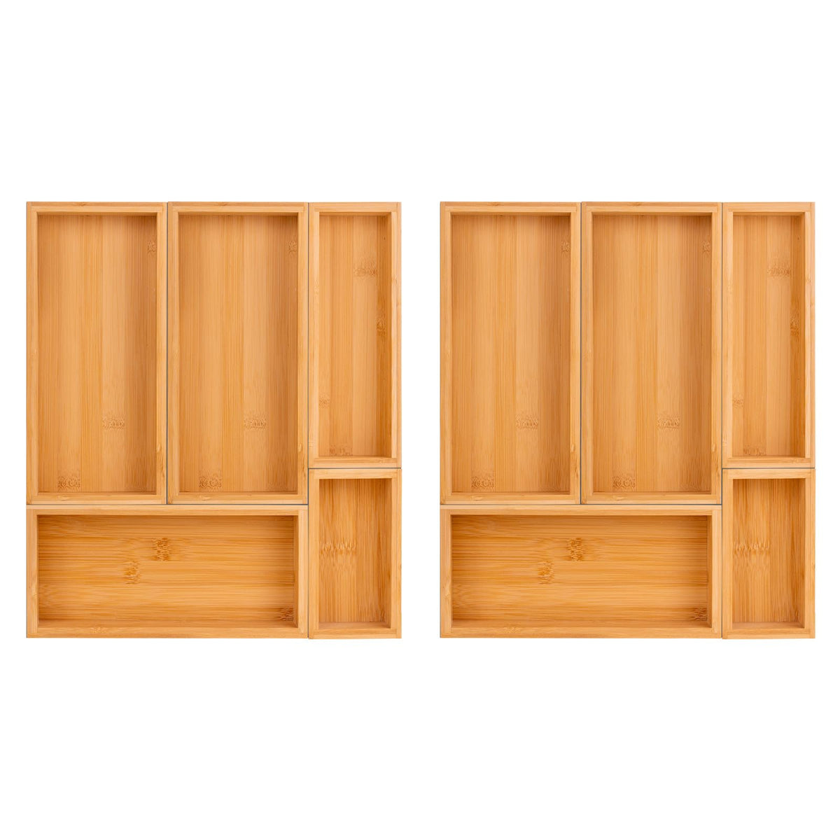 Teicui bamboo drawer organizer set with expandable sections for flexible kitchen storage.