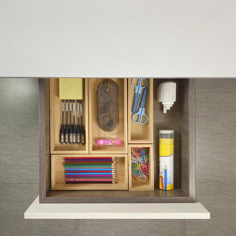 Teicui kitchen utensil organizer keeps silverware neatly separated and accessible.