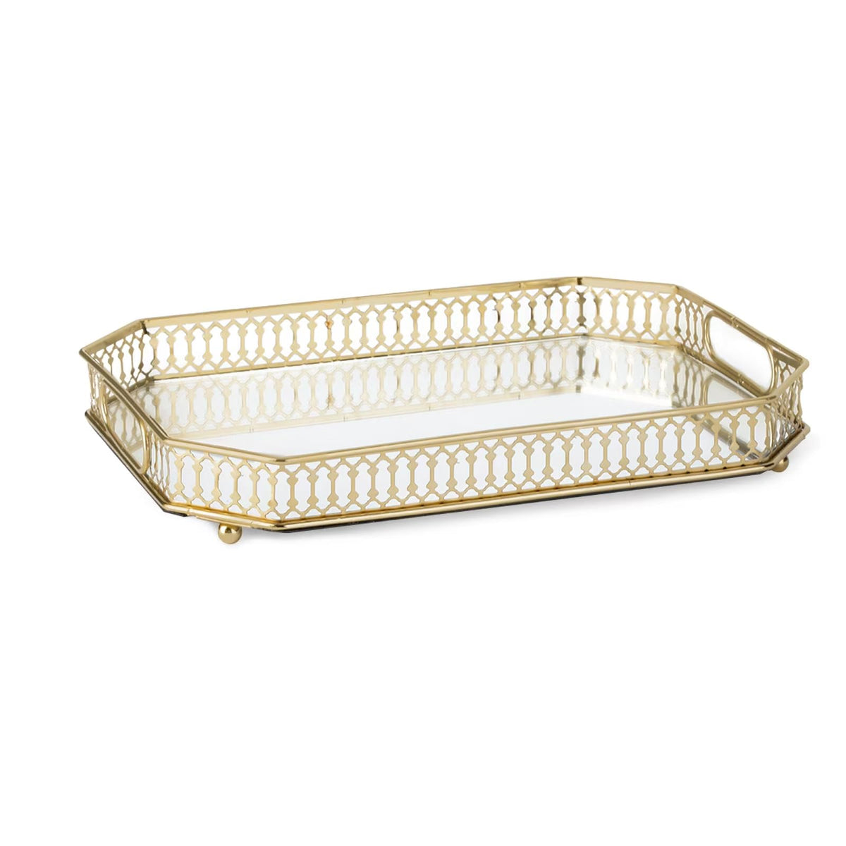 TEITEAI bar cart tray with gold-tone openwork frame for elegant entertaining.