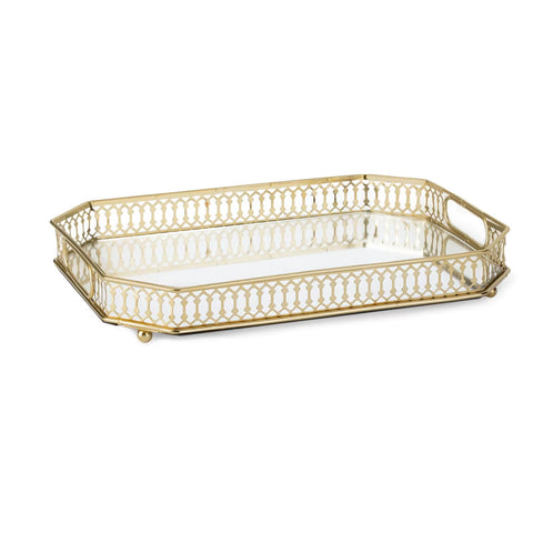 TEITEAI bar cart tray with gold-tone openwork frame for elegant entertaining.