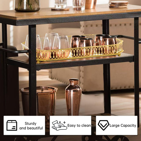 TEITEAI bar cart tray with integrated drain board for spill control.