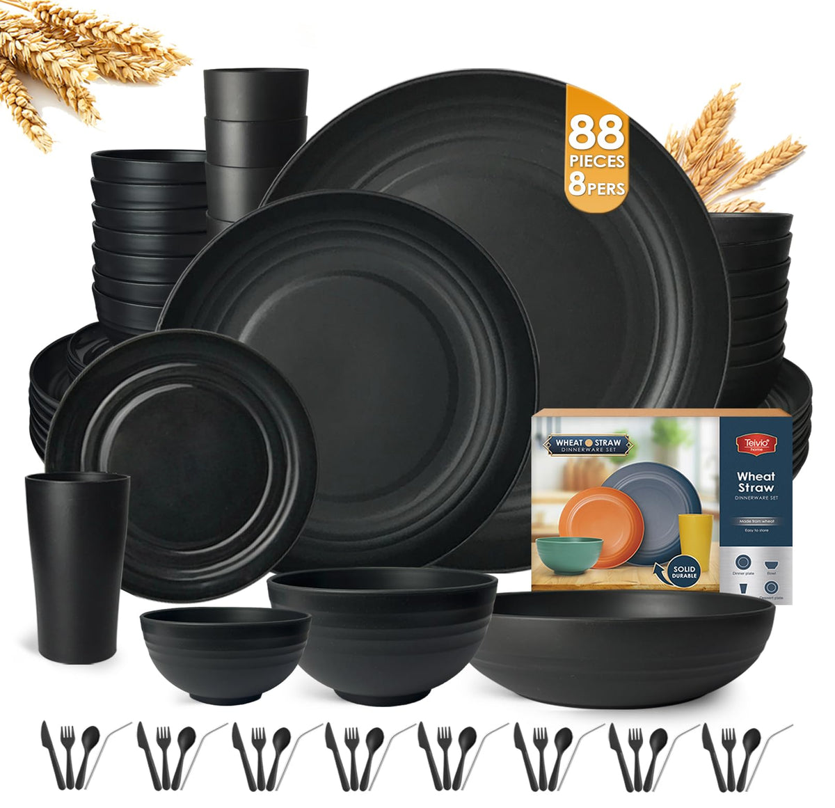 Teivio 88-piece dinner plates for eight guests, durable and practical.