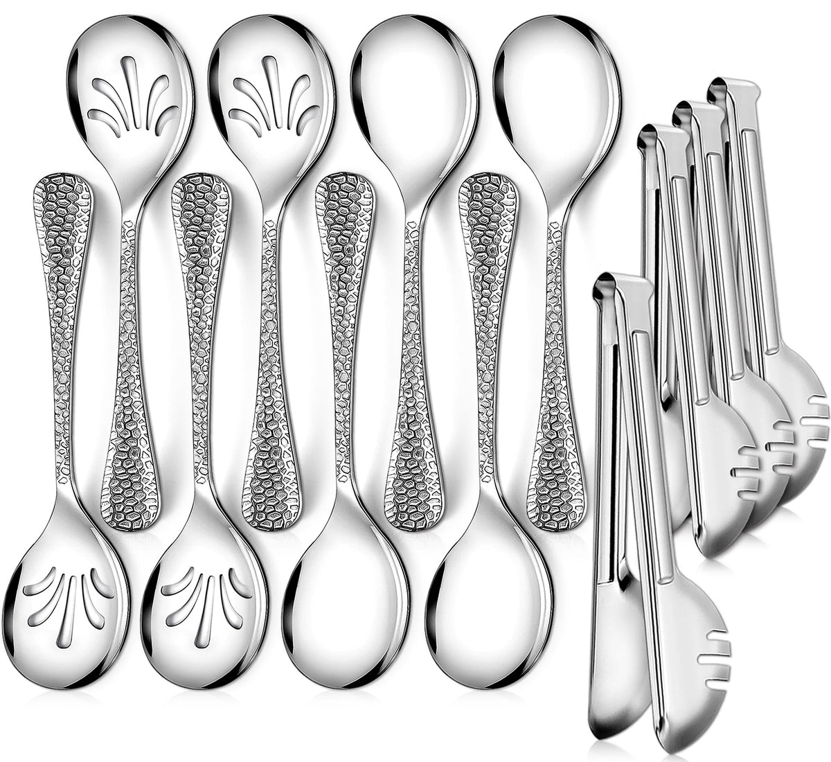 Teivio hammered stainless steel serving spoon 9.8-inch for easy buffet service