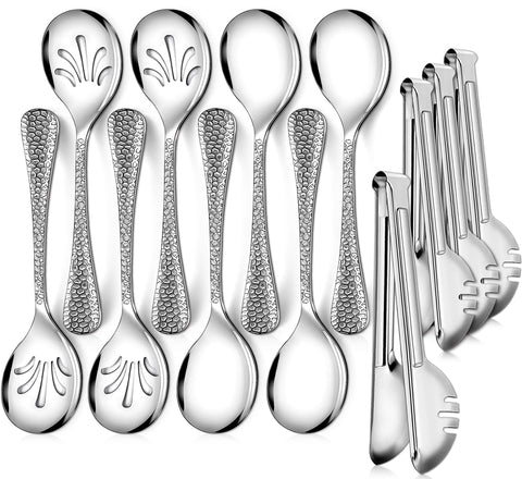 Teivio hammered stainless steel serving spoon 9.8-inch for easy buffet service