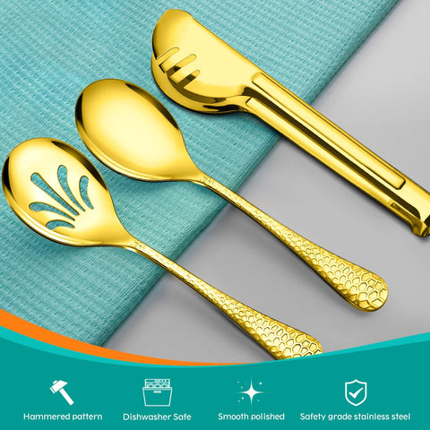 Teivio hammered serving tongs with ergonomic grip for precise portions