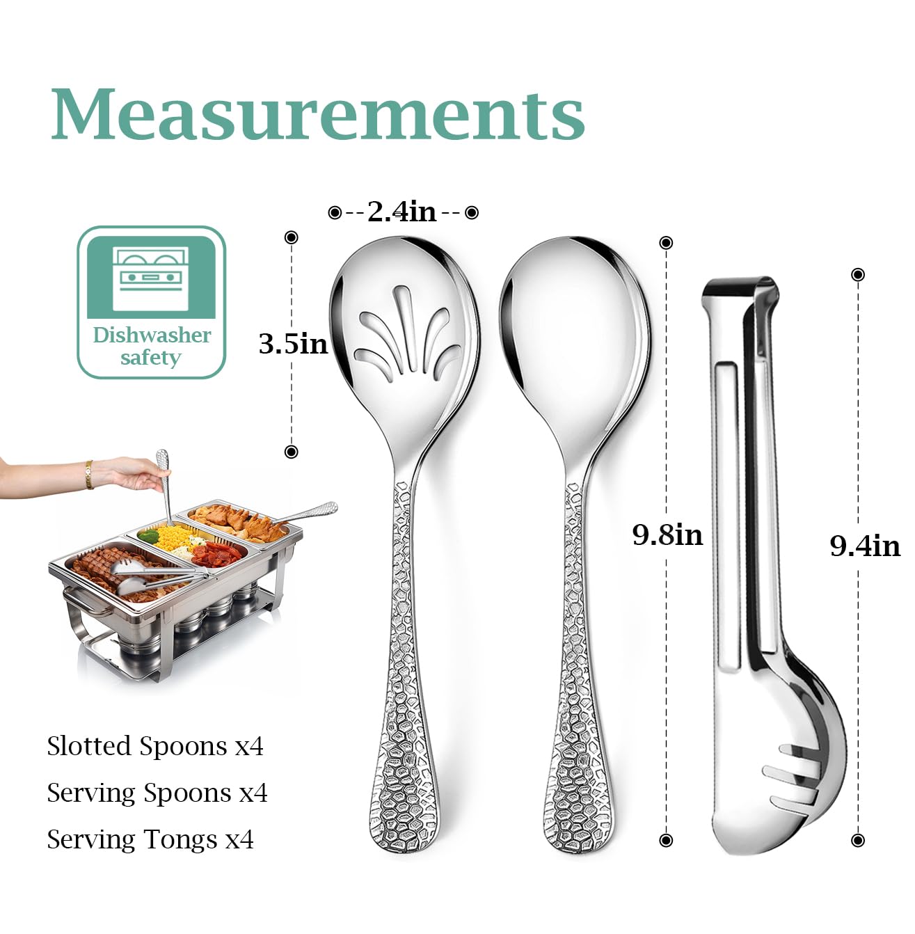 Teivio hammered stainless steel slotted spoon 9.8-inch for draining sauces