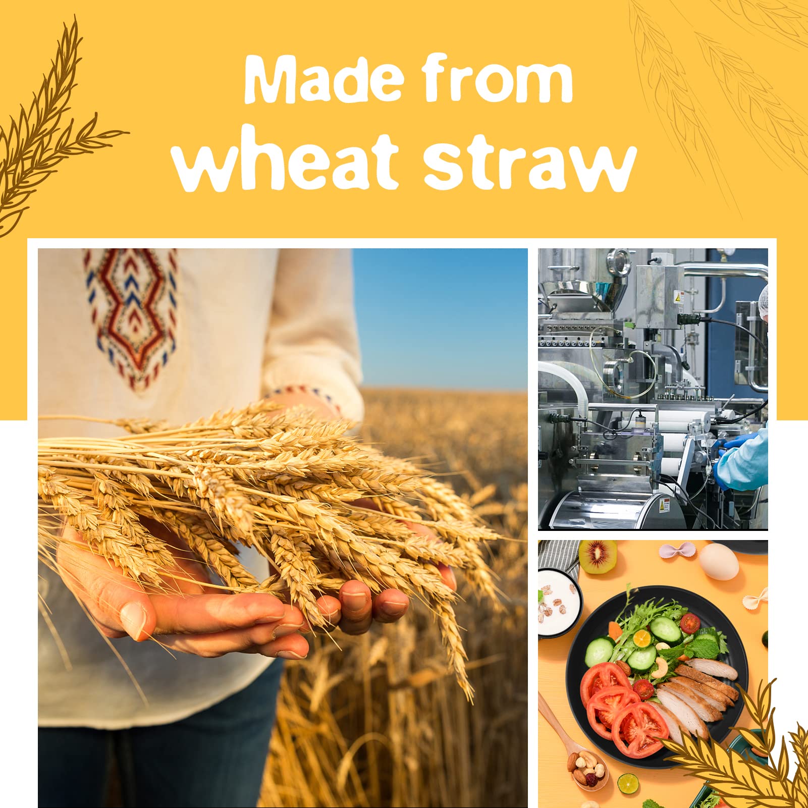 Teivio outdoor dining set in black wheat straw, great for camping.