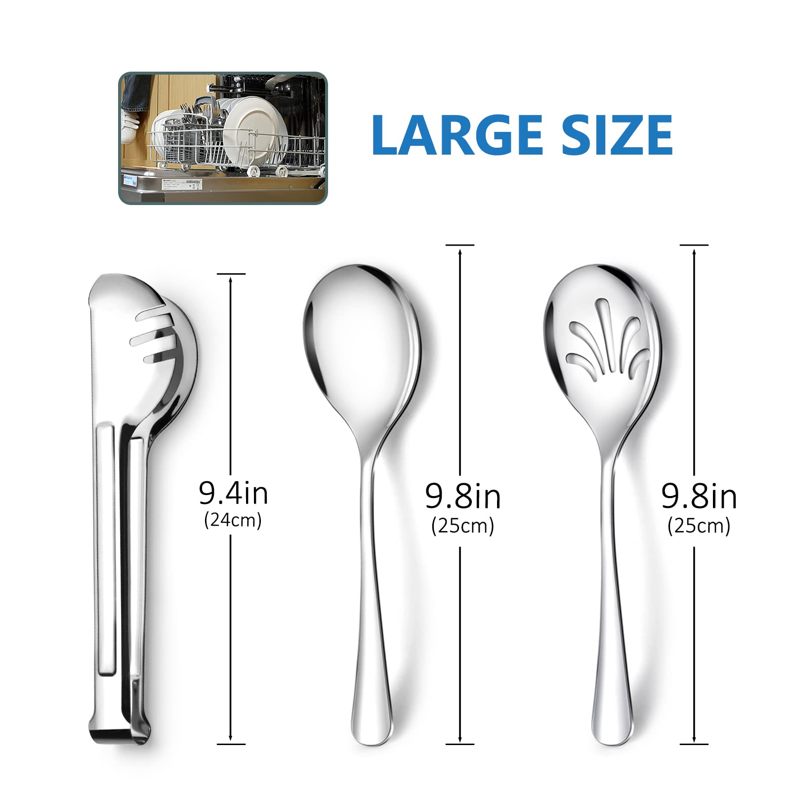Teivio slotted spoons 10in for draining sauces during buffet service.