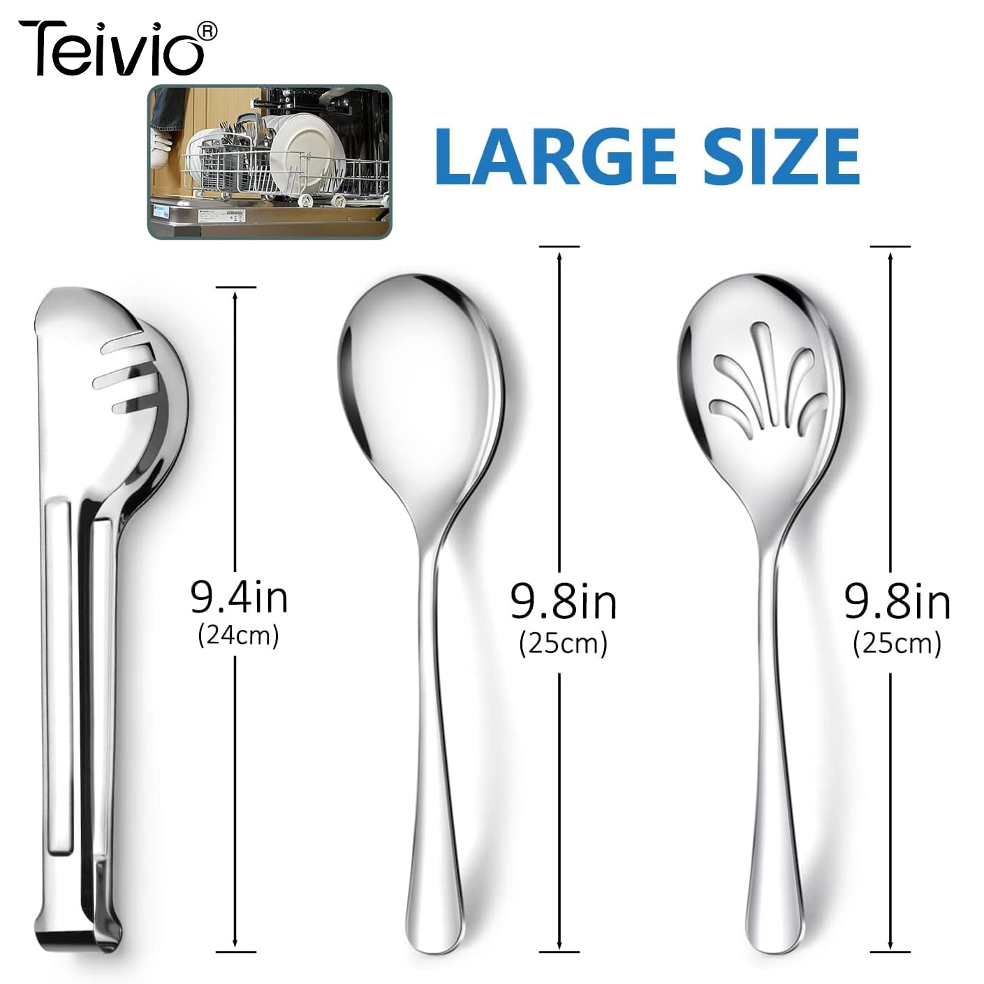 Teivio serving spoon 9-9in, sturdy handle for salads and sides.