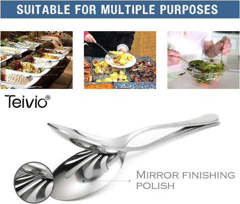 Teivio serving tong 9in, durable stainless steel for grabbing dishes.