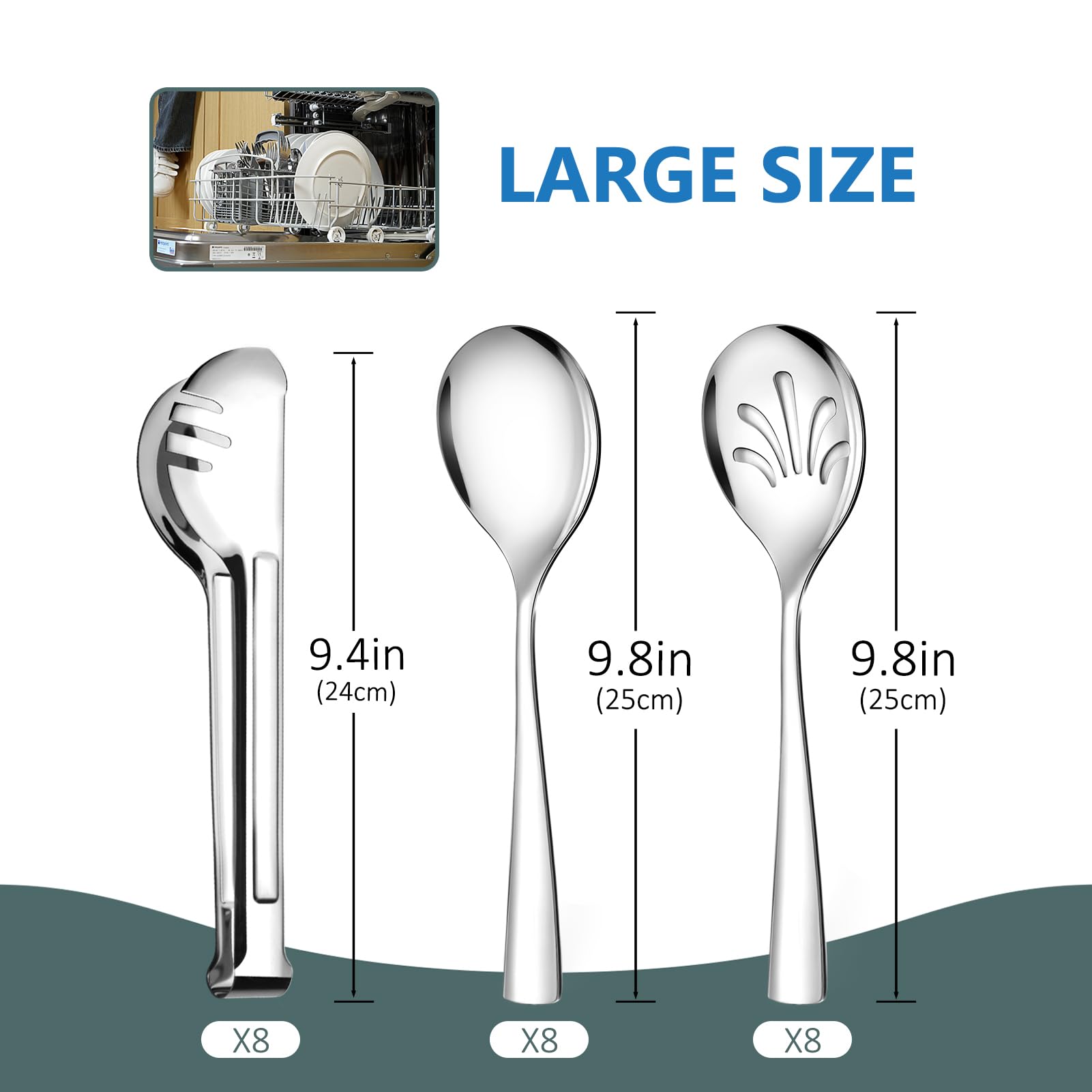 Teivio slotted spoon 9.8 inches helps drain liquids while serving.