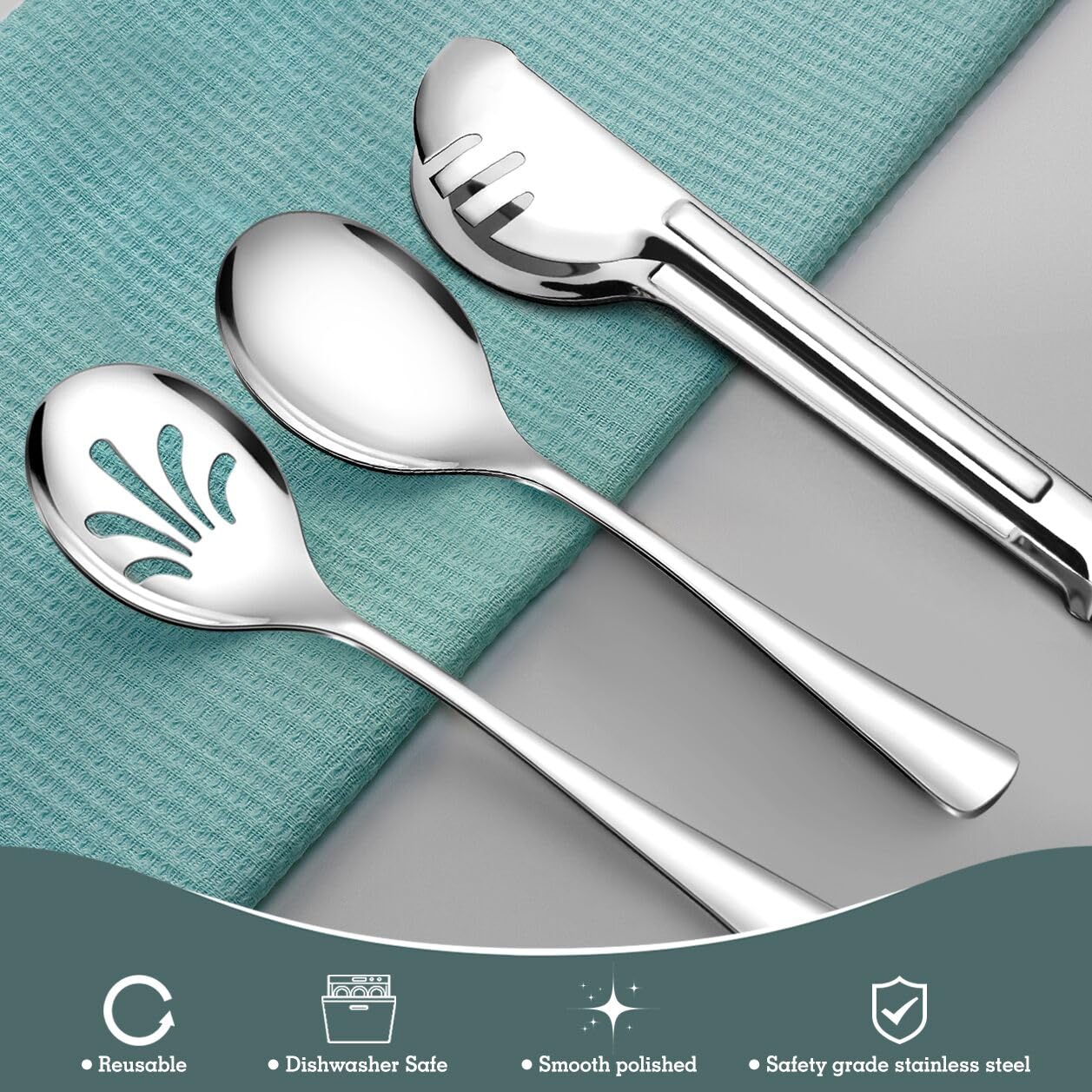 Teivio slotted spoon 9.8 inches facilitates controlled draining.
