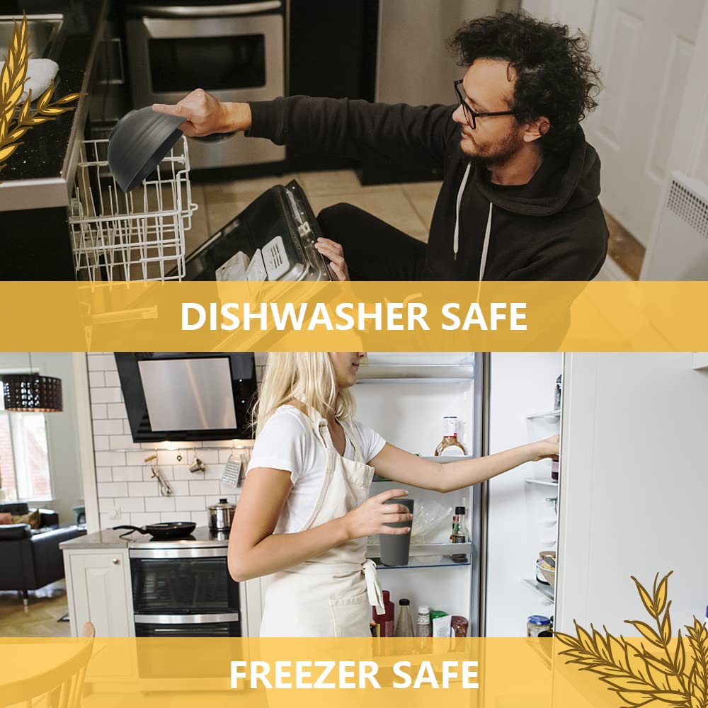 Teivio wheat straw cereal bowls in black, stackable for compact storage.