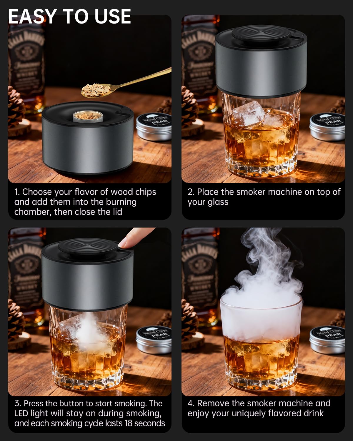 TELAVIT electric whiskey smoker kit with oak chips deepens flavor notes