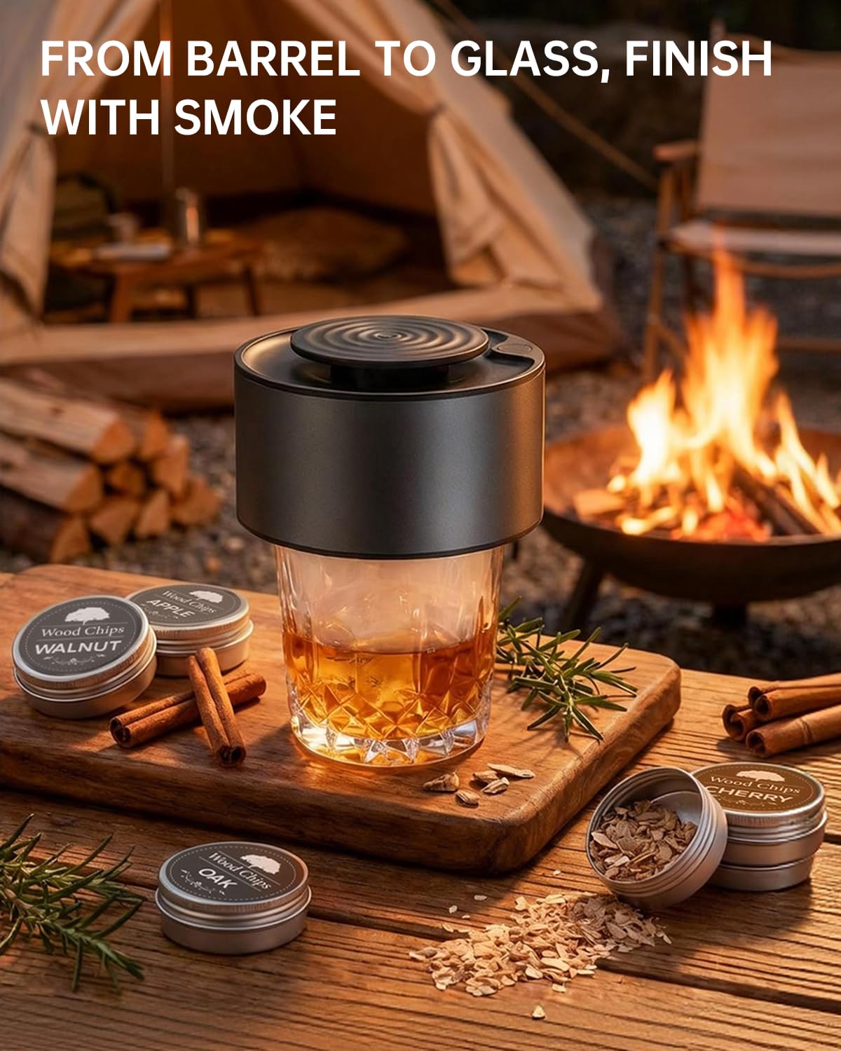 TELAVIT electric whiskey smoker kit with walnut chips adds complexity