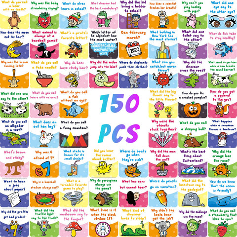 Teling 150 lunchbox joke cards arranged for kids' lunchboxes to spark smiles at lunchtime.