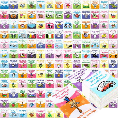 Teling kid-friendly jokes with colorful patterns on notes for school fun.