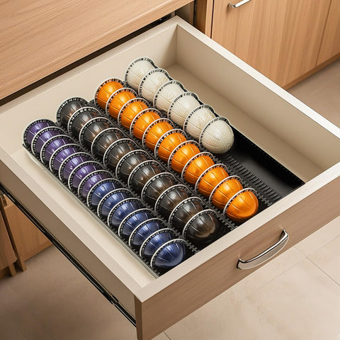 TelKeen coffee pod drawer keeps Vertuo capsules neatly organized for quick selection