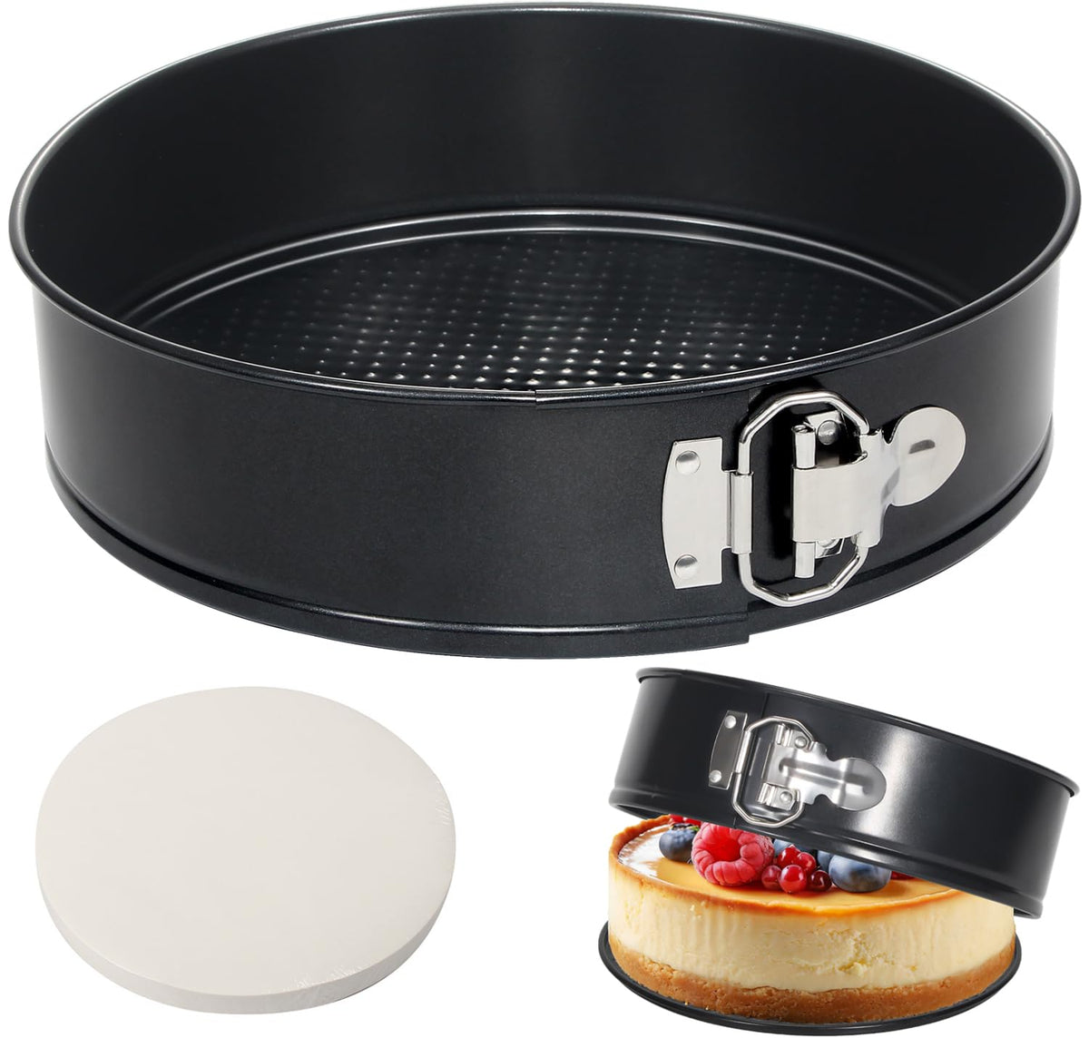 Tellshun 10-inch springform pan with removable bottom for easy cake release.