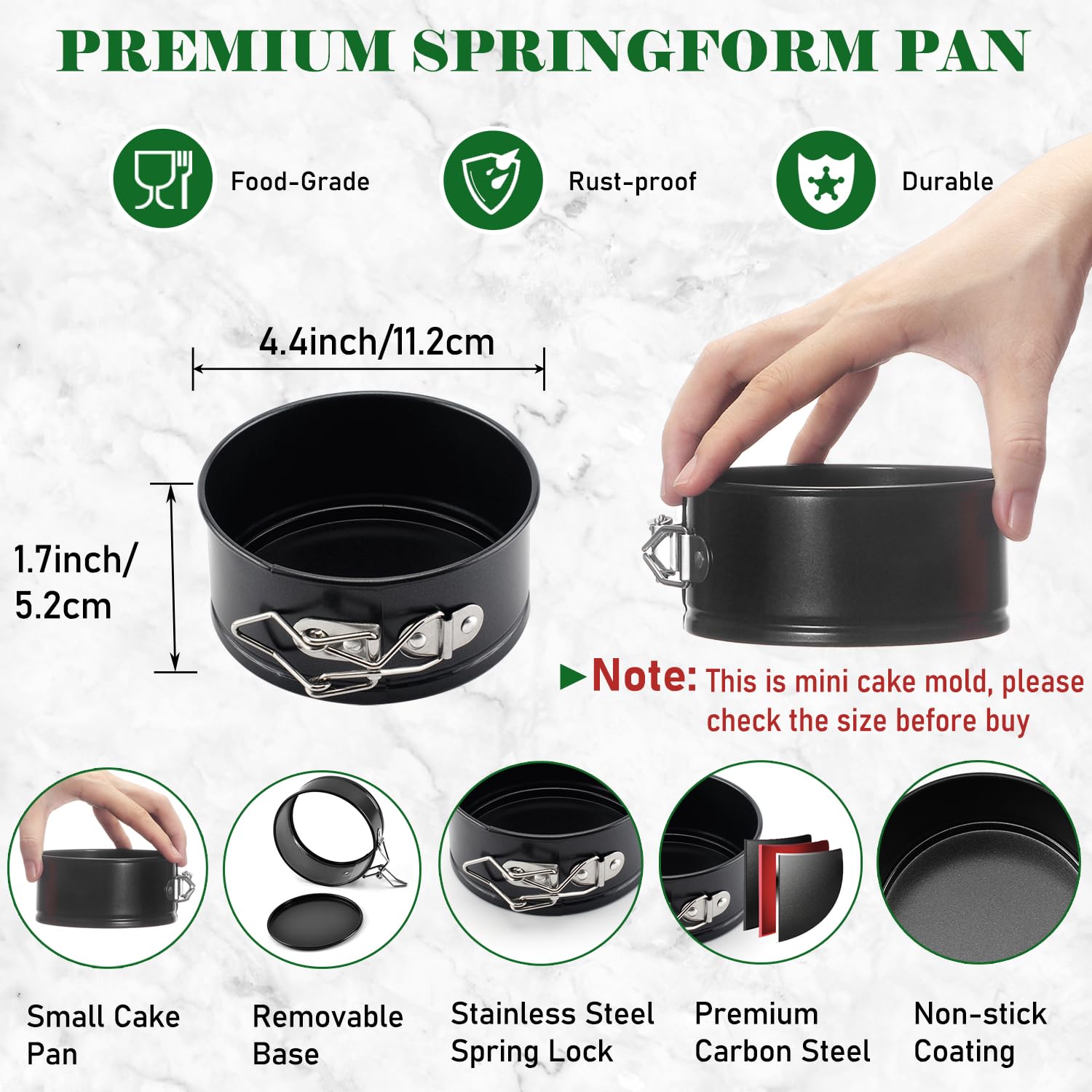 Tellshun 4inch mini springform pan with nonstick coating for quick cleaning.