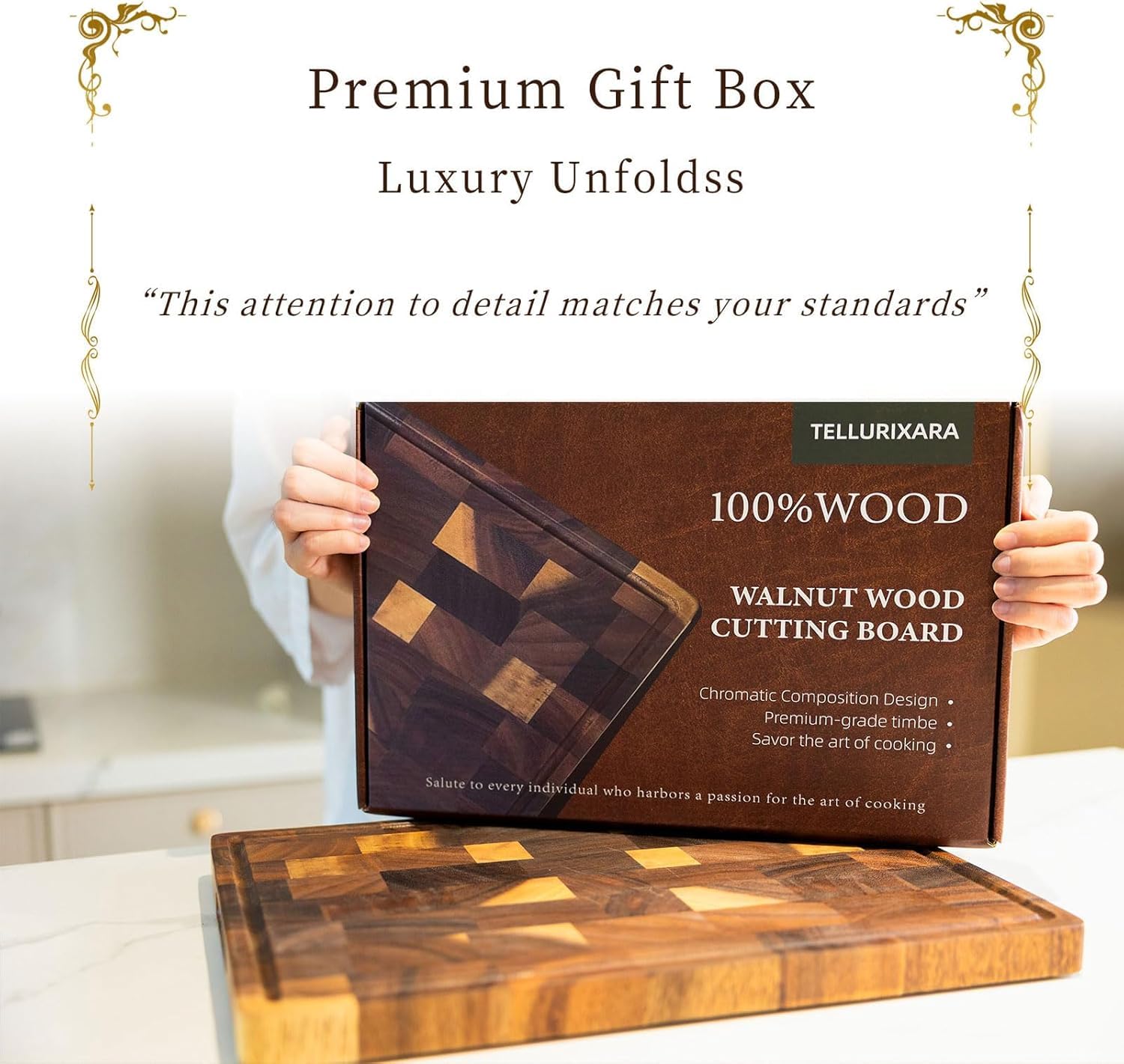Tellurixara serving board adds stylish presentation.