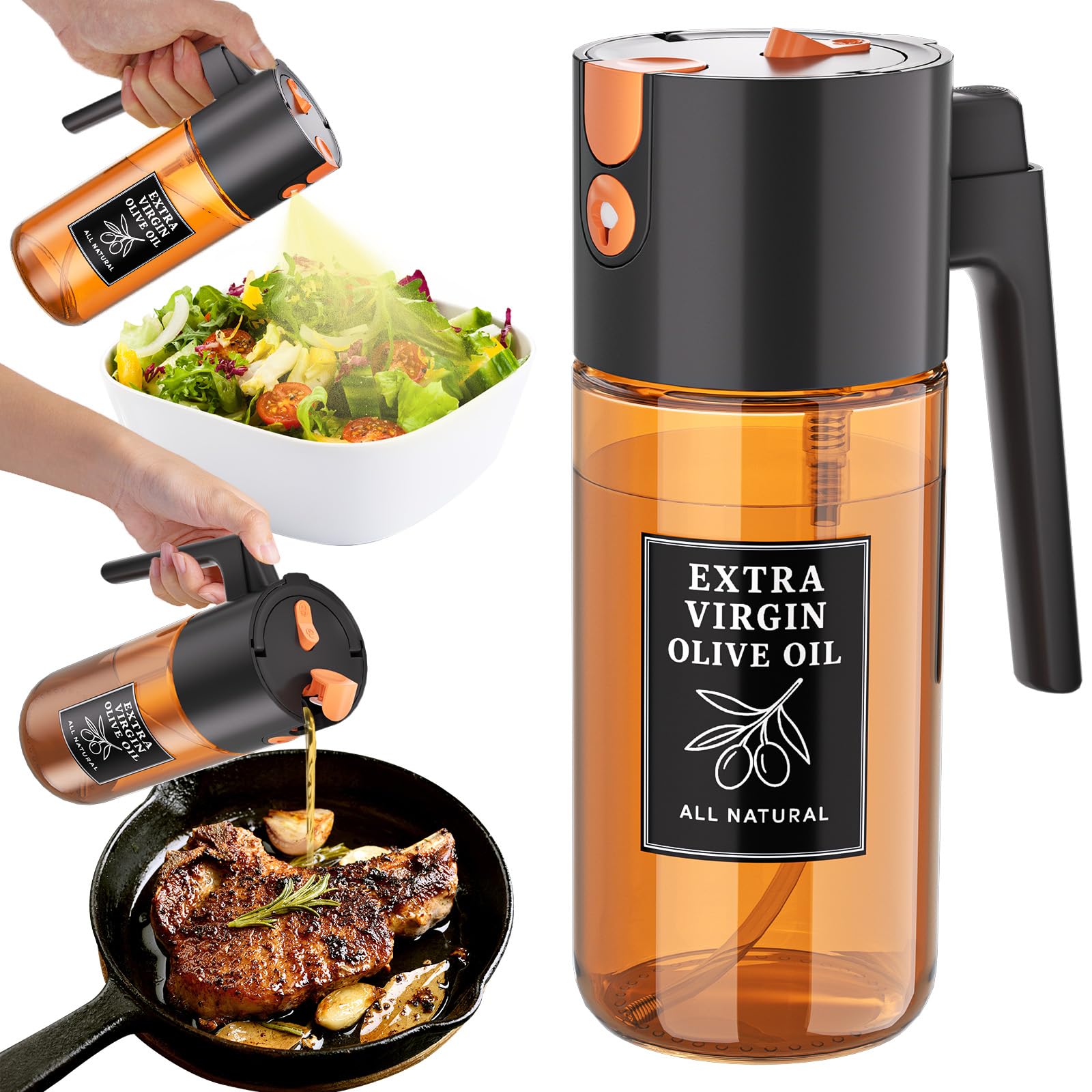 TELUNSHI premium oil sprayer bottle 2in1 with precise mist and pour for versatile cooking