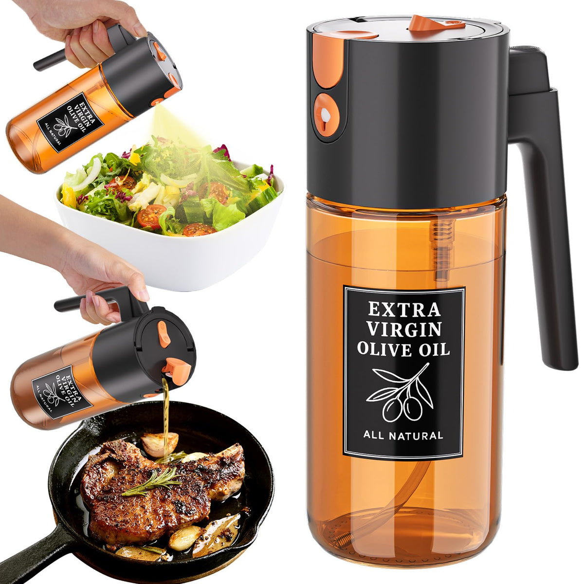 TELUNSHI premium oil sprayer bottle 2in1 with precise mist and pour for versatile cooking