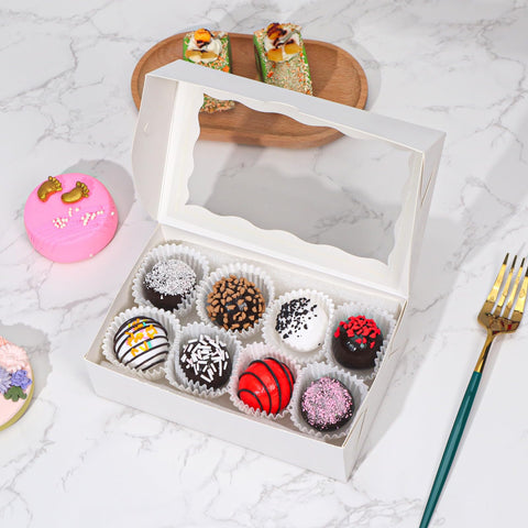 TEMLQPACK white bakery box flat-packed for easy storage and setup.