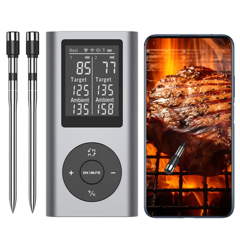 TEMMIO wireless thermometer with magnetic base for easy grill monitoring.
