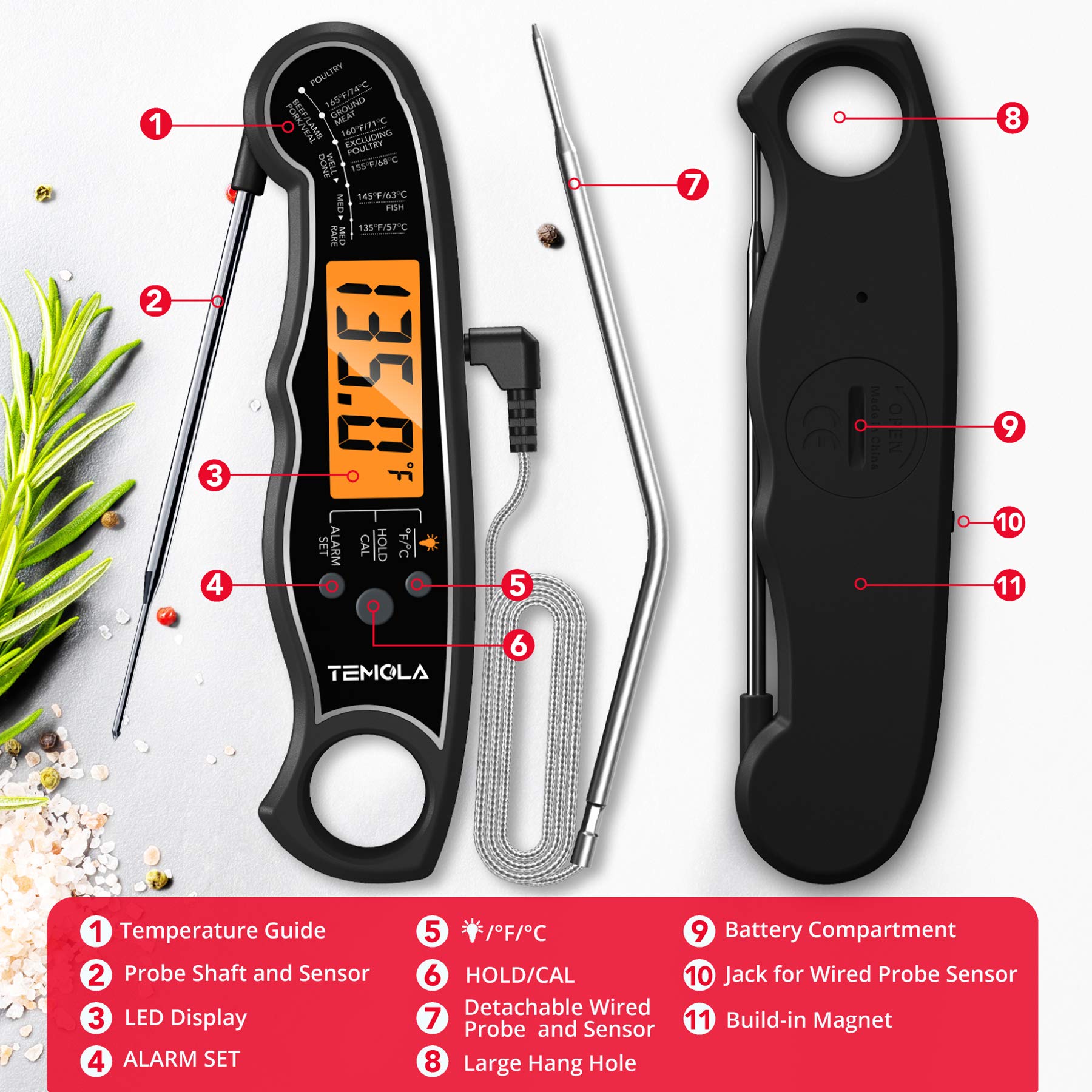 TEMOLA long-life battery pack with spare included for reliability.