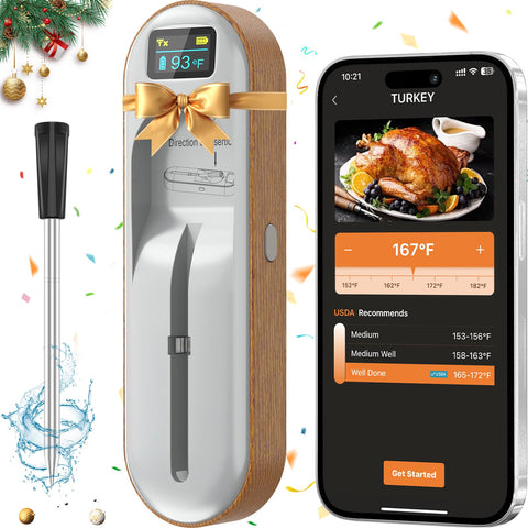 TempGrill smart meat thermometer with digital display shows precise doneness